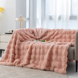 Pink 130*160cm Plush Toscana Rabbit Hair Throw Blanket - Soft Flannel Fleece for All Seasons, Perfect for Couch & Bed