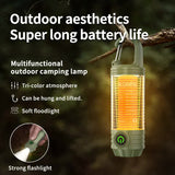 2 PCS Khaki Portable Outdoor Camping Light with 6 Modes & Keychain Hook - Multi-Source Mini Flashlight, IPX4 Waterproof