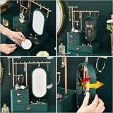 Elegant Green Jewelry Organizer with Mirror - Multi-Layer Storage & Display Stand (25x15x37.5cm)