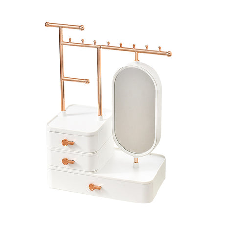 Elegant White Jewelry Organizer with Mirror - Multi-Layer Storage & Display Stand (25x15x37.5cm)