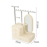 Elegant Cream Color Jewelry Organizer with Mirror - Multi-Layer Storage & Display Stand (25x15x37.5cm)