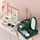 Elegant Cream Color Jewelry Organizer with Mirror - Multi-Layer Storage & Display Stand (25x15x37.5cm)