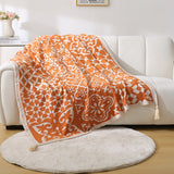 Bohemian Style Sofa Throw Blanket - Orange Soft Faux Cashmere, 130x170cm (850g) for Office Naps & AC Cover