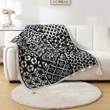 Bohemian Style Sofa Throw Blanket - Black Soft Faux Cashmere, 130x170cm (850g) for Office Naps & AC Cover