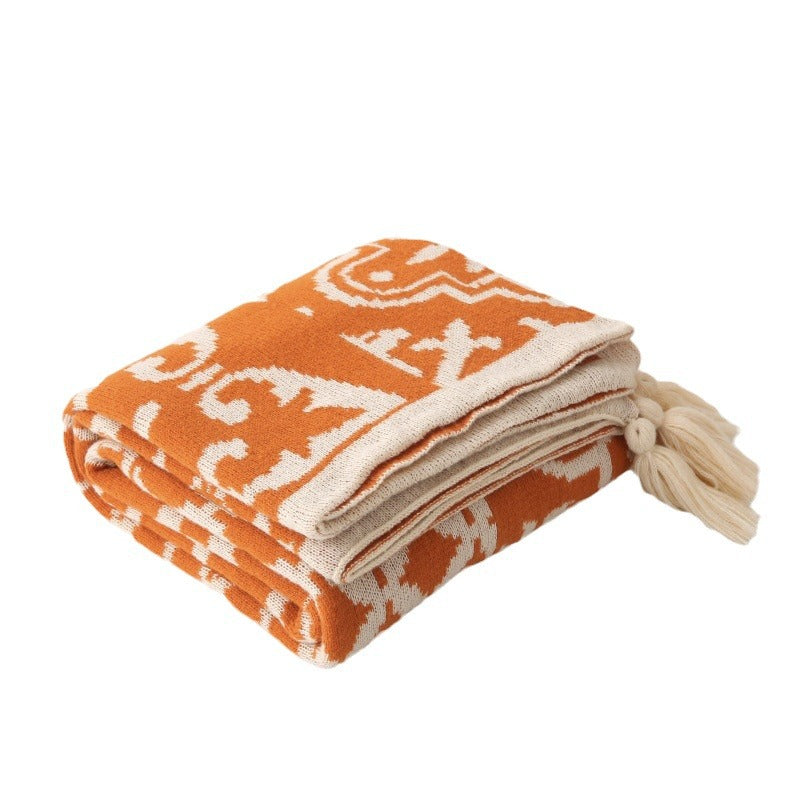 Bohemian Style Sofa Throw Blanket - Apricot Soft Faux Cashmere, 130x170cm (850g) for Office Naps & AC Cover