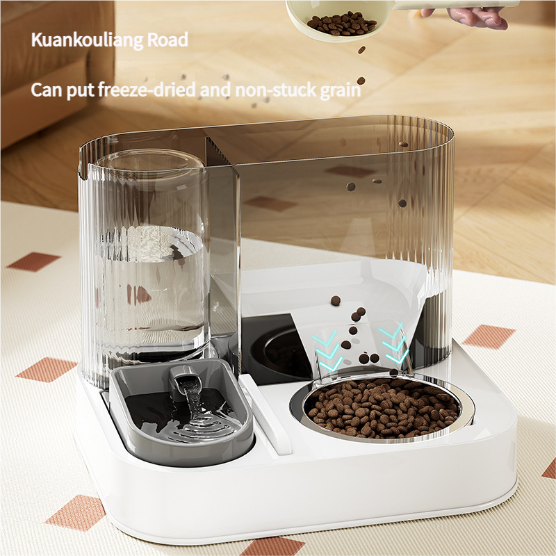 Automatic Pet Feeder and Water Bowl - 2-in-1 Grey Stainless Steel Bowl Cat Feeding Station