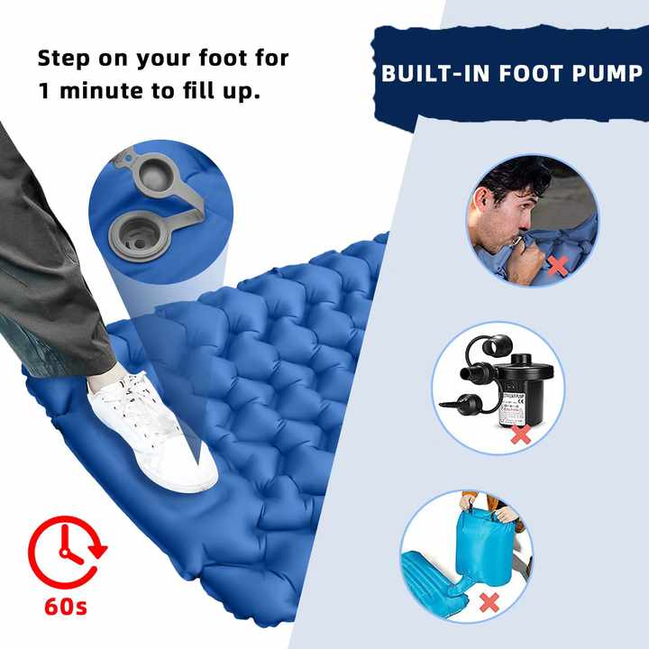 Grey Portable Outdoor Inflatable Mat - Foot-Operated Camping Sleeping Pad