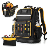 Heavy Duty Professional Tool Backpack - 18 Inch Large Capacity - Waterproof Solid Rubber Base, Multi-Pocket Organiser and Reflective Strips for Electricians, HVAC and Trades