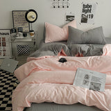Pink-grey 1.5m Bed Fitted Sheet Set with 200x230cm Duvet Cover - 4-Piece Bedding Set