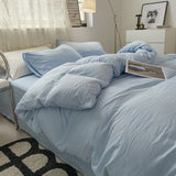 Blue Solid Color Solid Color Solid Color 1.5m Bed Fitted Sheet Set with 200x230cm Duvet Cover - 4-Piece Bedding Set