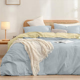 Blue-yellow 1.8m (Duvet Cover 180*220cm) Luxurious Soft Brushed Microfiber 4-Piece Bedding Set - Pure Color Double Bed Duvet Cover with Fitted Sheet
