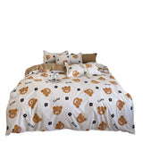 Cartoon Bear 4-Piece Bedding Set with Comforter and Pillowcases for Kids - Soft and Cute Bed Linen (Comforter 150x200cm, Bed Sheet 160x230cm, Pillowcases 48x47cm)