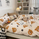 Cartoon Bear 4-Piece Bedding Set with Comforter and Pillowcases for Kids - Soft and Cute Bed Linen (Comforter 200x200cm, Bed Sheet 230x230cm, Pillowcases 48x47cm)