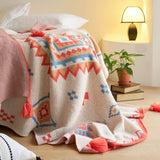 Orange Bohemian Geometric Tassel Throw Blanket - Soft Cotton Blend for Bedroom, Living Room, and Sofa 130x170cm