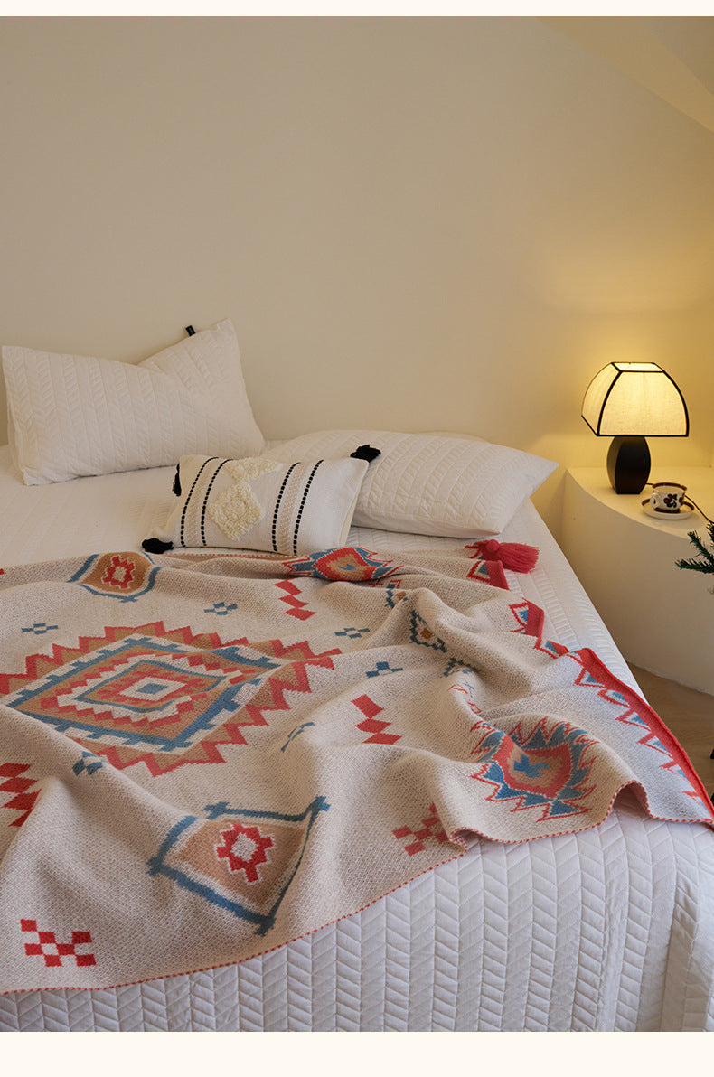 Orange Bohemian Geometric Tassel Throw Blanket - Soft Cotton Blend for Bedroom, Living Room, and Sofa 130x170cm