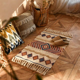Handwoven Cotton Tassel Floor Rug for Bedroom or Living Room|Soft, Modern Geometric Design,60x90cm