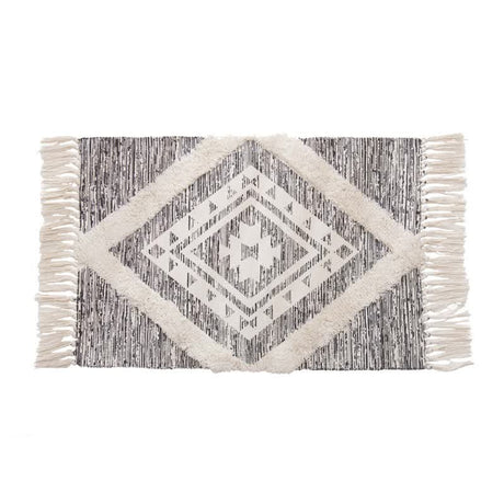 Handwoven Cotton Tassel Floor Rug for Bedroom or Living Room|Soft, Modern Geometric Design,60x90cm