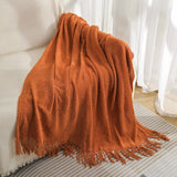Orange Premium Woven Knitted Throw Blanket with Tassels | Soft, Cozy Sofa & Bed Blanket, Perfect for Office or Afternoon Naps 127x172cm