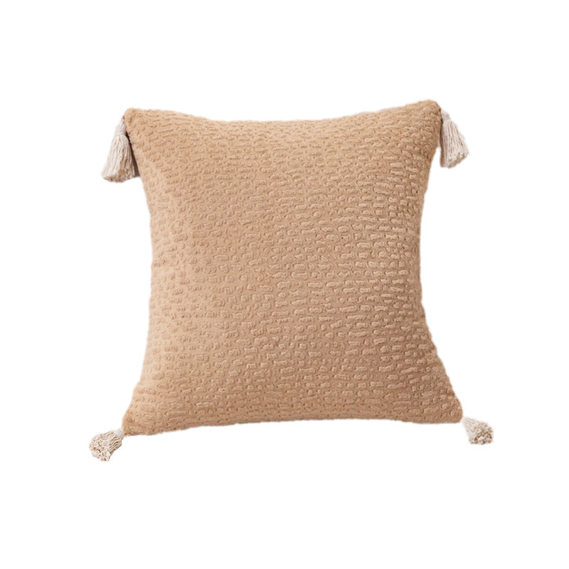 Milk tea yellow Set of 2 Textured Velvet Throw Pillow Covers with Tassels - Decorative Square Cushions 45*45cm