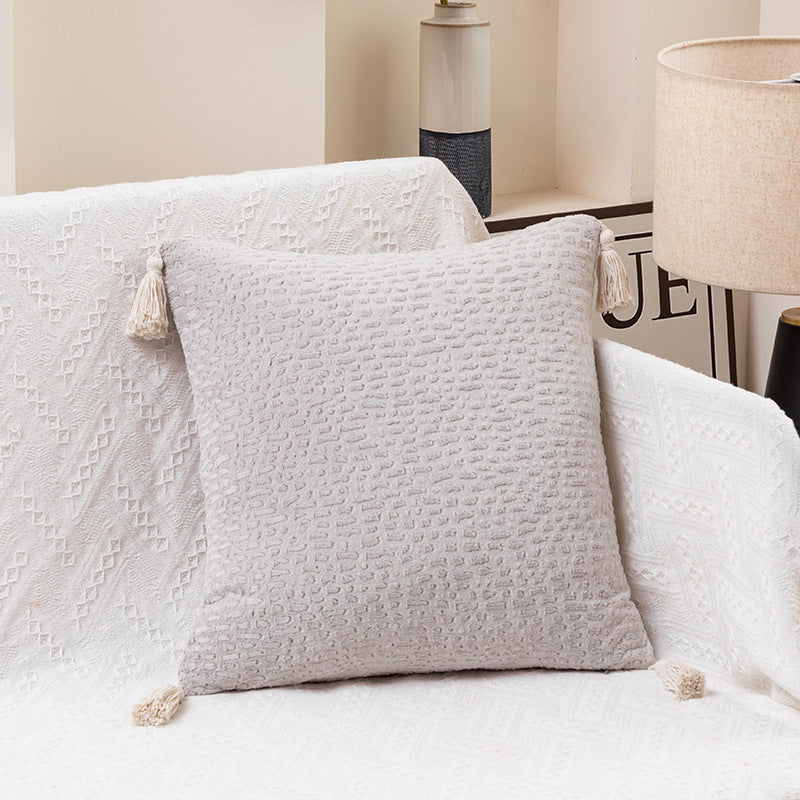 Classic White Set of 2 Textured Velvet Throw Pillow Covers with Tassels - Decorative Square Cushions 45*45cm