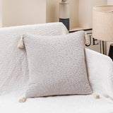 Classic White Set of 2 Textured Velvet Throw Pillow Covers with Tassels - Decorative Square Cushions 45*45cm
