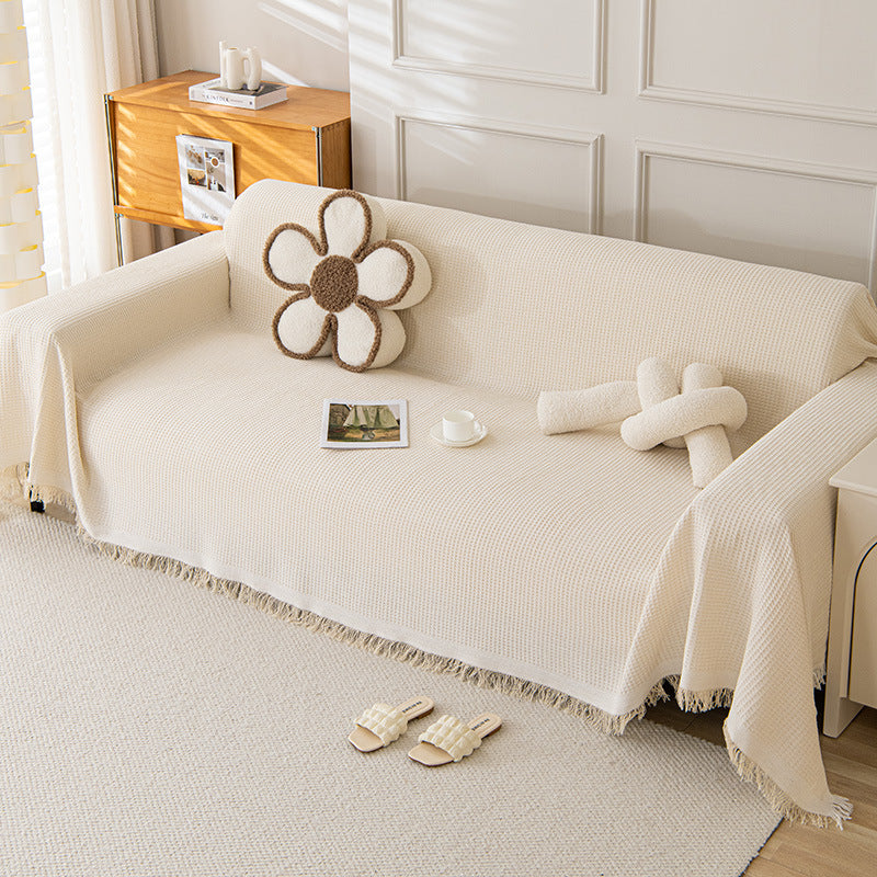 180*420CM Beige Premium Polyester Sofa Throw Blanket, Multi-Seasonal Use, Sofa Protector