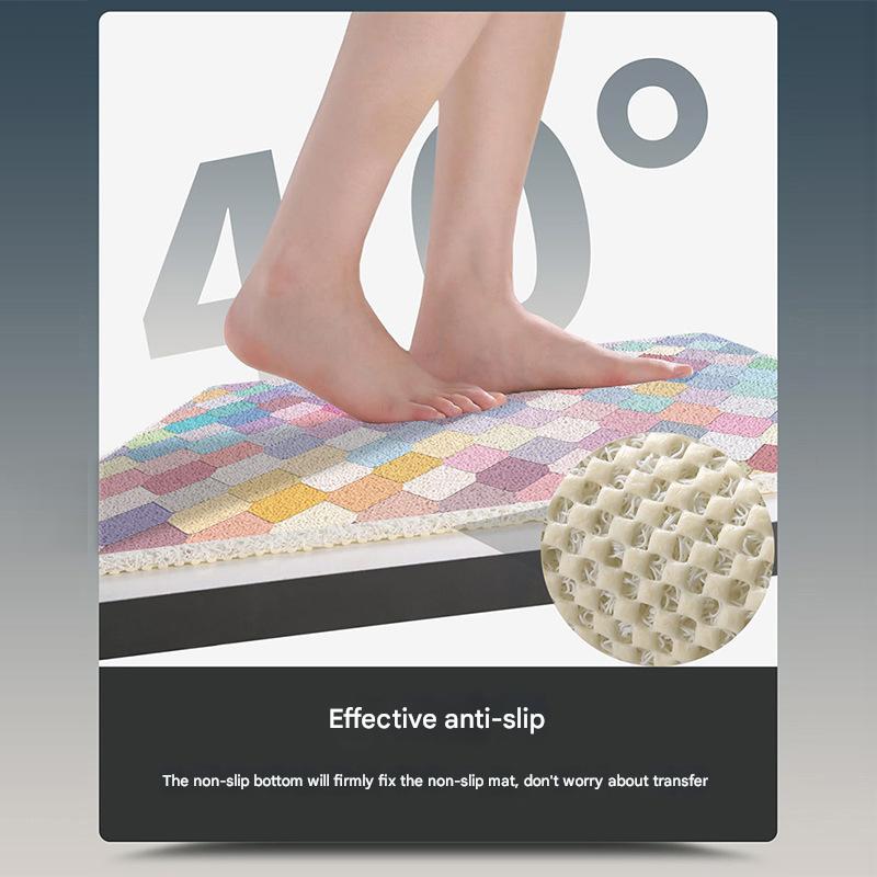 Colorful Diamond Pattern  PVC Non-Slip Bath Mat 45x75cm - Shower Drain Hole Design, Soft & Quick-Dry Bathroom Rug