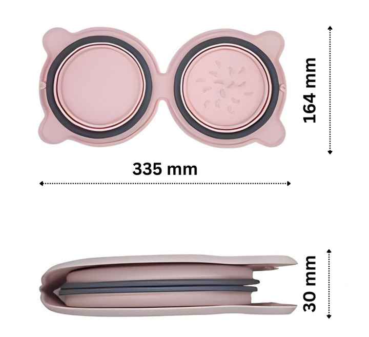 Purple Portable Collapsible Pet Bowl Set - Food-Grade Silicone Double Bowl for Dogs & Cats, Anti-Slip & Easy to Clean