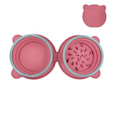 Red Portable Collapsible Pet Bowl Set - Food-Grade Silicone Double Bowl for Dogs & Cats, Anti-Slip & Easy to Clean