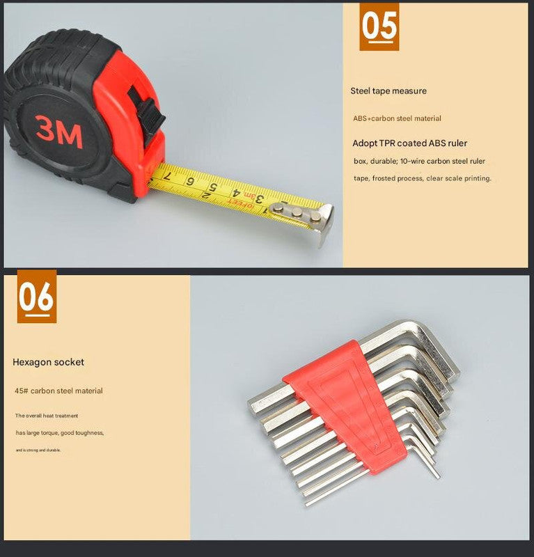 39-Piece Home Tool Kit - Red Carbon Steel Hardware Set