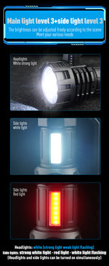 Black LED Searchlight - Rechargeable Handheld Spotlight, 500m Range, Long Lasting