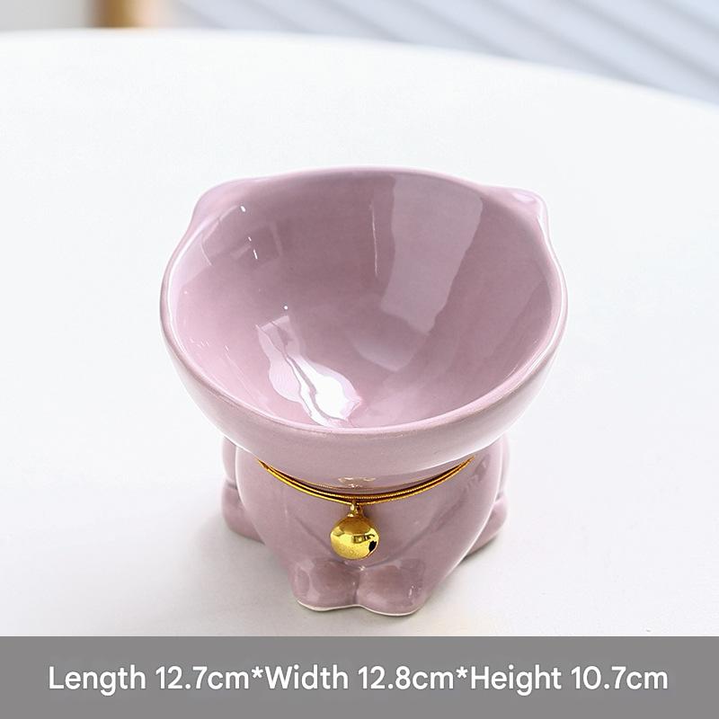 Purple Cute Ceramic Cat Bowl - Pet Feeder for Feeding and Drinking