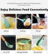 Light Green And Brown 12-Piece Silicone Kitchen Utensil Set - Non-Stick Food-Grade Silicone Cooking Tools with Wooden Handles and Holder