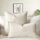 Beige Chenille Crosshatch Textured Pillow Covers Set of 2 - Modern Minimalist Sofa Bed Cushion Covers 45x45cm & 30x50cm(without pillow core)