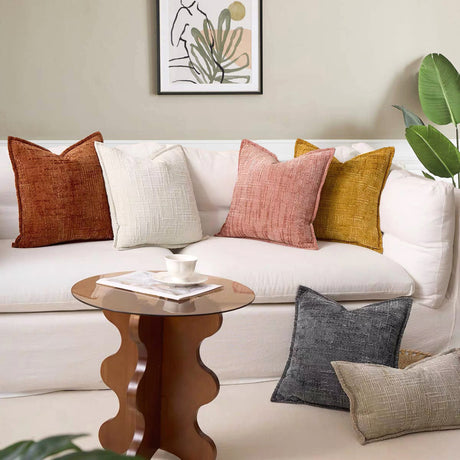 Coffee Chenille Crosshatch Textured Pillow Covers Set of 2 - Modern Minimalist Sofa Bed Cushion Covers 45x45cm & 30x50cm(without pillow core)