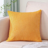 Yellow Plush Striped Pillow Covers 45x45cm - Set of 4 Corduroy-Style Cushion Covers with Invisible Zipper, Soft and Washable for Sofa Decor