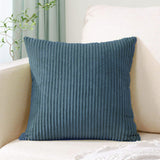 Blue Plush Striped Pillow Covers 45x45cm - Set of 4 Corduroy-Style Cushion Covers with Invisible Zipper, Soft and Washable for Sofa Decor