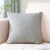 Light Grey Plush Striped Pillow Covers 45x45cm - Set of 4 Corduroy-Style Cushion Covers with Invisible Zipper, Soft and Washable for Sofa Decor