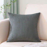 Dark Grey Plush Striped Pillow Covers 45x45cm - Set of 4 Corduroy-Style Cushion Covers with Invisible Zipper, Soft and Washable for Sofa Decor