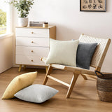 Bright Yellow Plush Striped Pillow Covers 45x45cm - Set of 4 Corduroy-Style Cushion Covers with Invisible Zipper, Soft and Washable for Sofa Decor