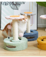 Blue And Grey Sunflower Cat Scratching Post - 35cm Sisal Cat Tree with Plush Toys for Small Cats