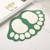 2 Pcs Green And White Foot-Shaped Plush Bath Mat - Non-Slip Absorbent Bathroom Rug for Bedroom and Doorway (50x80cm)