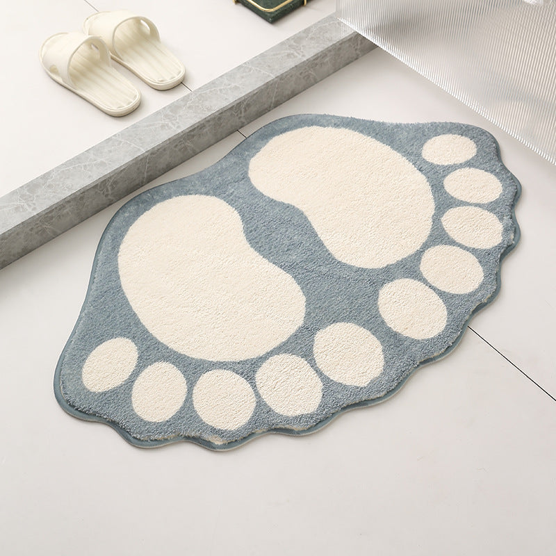 2 Pcs Grey And White Foot-Shaped Plush Bath Mat - Non-Slip Absorbent Bathroom Rug for Bedroom and Doorway (50x80cm)