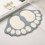 2 Pcs Grey And White Foot-Shaped Plush Bath Mat - Non-Slip Absorbent Bathroom Rug for Bedroom and Doorway (50x80cm)