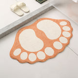 2 Pcs Orange And White Foot-Shaped Plush Bath Mat - Non-Slip Absorbent Bathroom Rug for Bedroom and Doorway (50x80cm)