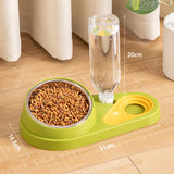 Green And Yellow Pet Bowl Set with Automatic Gravity Water Dispenser - Stainless Steel & PP Feeder Station