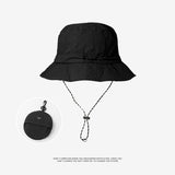 Black 2pcs Waterproof Bucket Hat - Foldable Outdoor Sun Hat - 55-59cm - with Chinstrap
