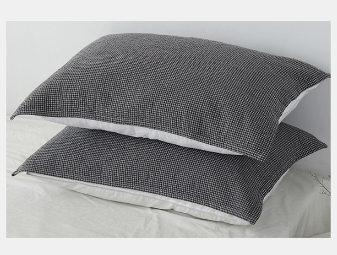 Brown Breathable 4-Layer Cotton Gauze Pillow Towel Pair - Japanese Style Grid (52x75cm)