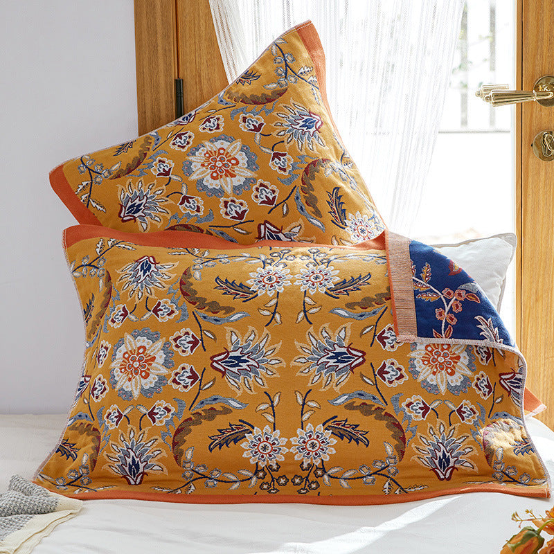 Single Yellow Floral Pillow Towel - Simple Nordic Style (52x75cm)