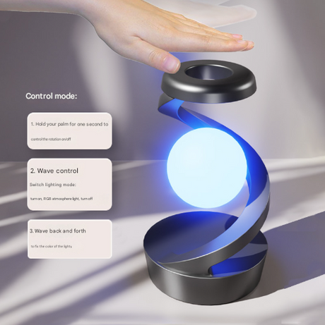 Black Modern Levitating LED Desk Lamp  - Spiral Design Atmosphere Light